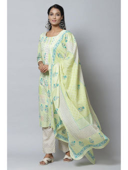 Biba - Green Cotton Unstitched Dress Material Suit (Set of 3)