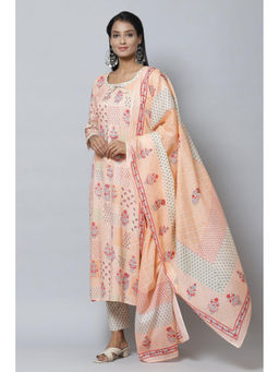 Biba - Peach Cotton Unstitched Dress Material Suit (Set of 3)