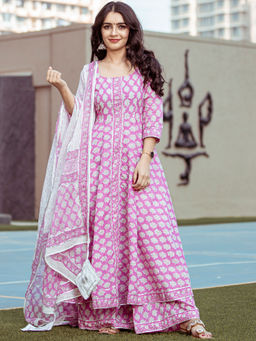 Lavanya The Label - Floral Print Pink Kurta With Palazzo & Dupatta (Set of 3)