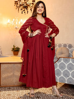 Lavanya The Label - Maroon Kurta With Pant & Dupatta (Set of 3)