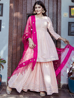 Lavanya The Label - Peach Kurta With Sharara & Dupatta (Set of 3)