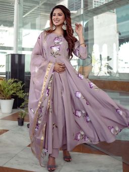Lavanya The Label - Purple Handbrush Anarkali (Set of 3)
