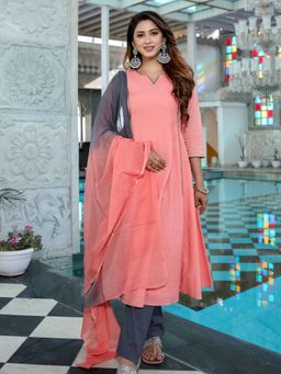 Lavanya The Label - Peach Tie-Dye Anarkali (Set of 3)