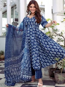 Lavanya The Label - Blue Indigo Anarkali Suit (Set of 3)