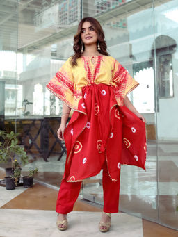 Lavanya The Label - Red Yellow Kaftan (Set of 2)