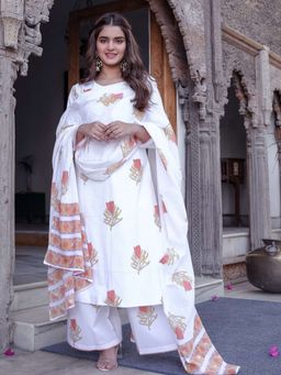 Lavanya The Label - White Sanganeri Block Suit (Set of 3)