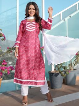Lavanya The Label - Pink Muga Kurta with Dupatta (Set of 3)