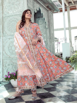 Lavanya The Label - Sanganeri Printed Anarkali (Set of 3)
