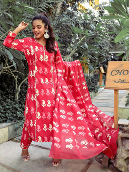Lavanya The Label - Red Discharge Kurta (Set of 3)