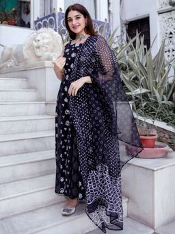 Lavanya The Label - Black Block Printed Kurta (Set of 2)