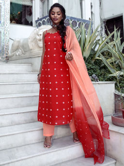 Lavanya The Label - Red Bandhej Cotton Doria Dupatta (Set of 3)