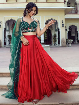 Lavanya The Label - Red Green Lehenga (Set of 3)