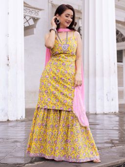 Lavanya The Label - Yellow Printed Suit (Set Of 3)