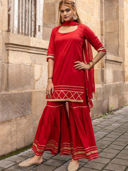 Lavanya The Label - Red Sharara Gota (Set Of 3)