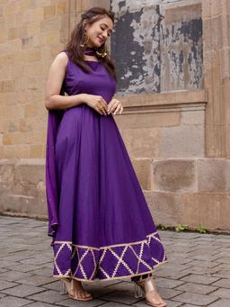 Lavanya The Label - Purple Solid Anarkali (Set Of 3)