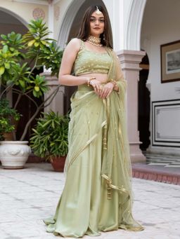 Lavanya The Label - Green Silk Lehenga Choli (Set Of 3)