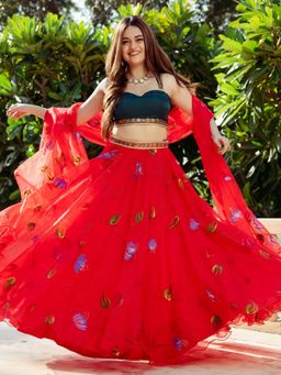 Lavanya The Label - Red Organza Lehenga Choli (Set Of 3)