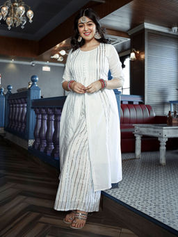 Lavanya The Label - White Cotton Kurta With Palazzo (Set of 2)