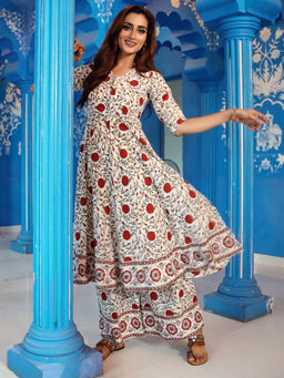 Lavanya The Label - White Block Print Kurta With Palazzo (Set of 2)