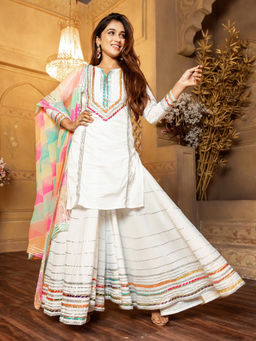 Lavanya The Label - White Solid Kurta Sharara And Dupatta (Set of 3)