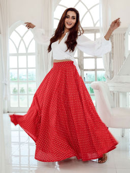 Lavanya The Label - Red Printed Skirt Top & Skirt (Set of 2)