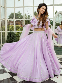 Lavanya The Label - Lavender Gota Work Lehenga Choli With Dupatta (Set of 3)