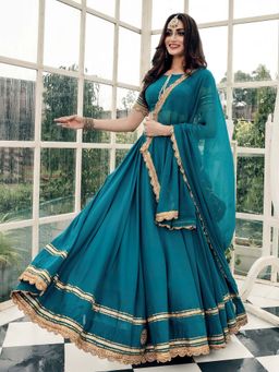 Lavanya The Label - Teal Gota Lehenga Choli With Dupatta (Set of 3)