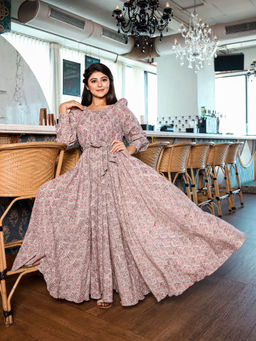Lavanya The Label - Grey Anarkali Style Floral Printed Maxi Dress