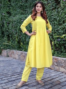 Lavanya The Label - Yellow Solid Kurta (Set of 2)