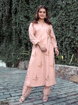 Lavanya The Label - Beige Printed Kurta (Set of 2)
