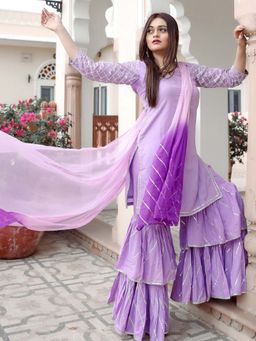 Lavanya The Label - Purple Cotton Sharara (Set of 3)