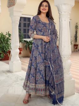 Lavanya The Label - Bagru Printed Anarkali (Set of 3)