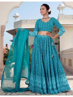 Lavanya The Label - Turquoise Blue Lehenga (Set of 3)