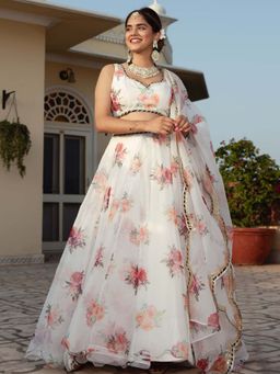 Lavanya The Label - White Organza Lehenga (Set of 3)