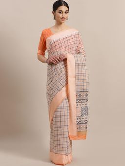 Sareemall - Peach Casual Cotton Silk Printed Saree With Unstitched Blouse