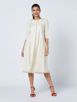 Okhai - Off White Anne Embroidered Cotton Handloom Dress