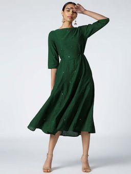 Okhai - Emerald Embroidered Cotton Dress