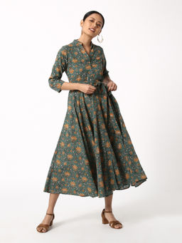 Okhai - Florence Green Hand Block Printed Dress