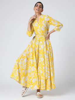 Okhai - Yellow 'Urja' Hand Block Printed Dress