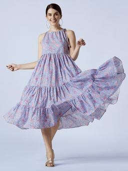 Okhai - Lilac Parisa Hand Block Printed Pure Cotton Dress