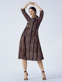 Okhai - Brown Raina Mirror Work Hand Embroidered Pure Cotton Ajrakh Dress