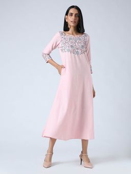 Okhai - 'Blush' Hand Embroidered Mirror Work Pure Cotton Dress