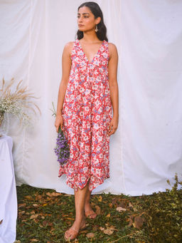 Okhai - 'Spring' Pure Cotton Handblock Printed Sleeveless Dress