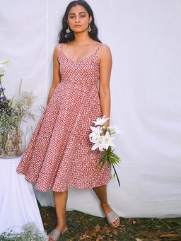 Okhai - 'Paprika' Pure Cotton Hand-Block Printed Dress