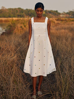 Okhai - 'Water Vapour' Hand Embroidered Mirror Work Pure Cotton Dress