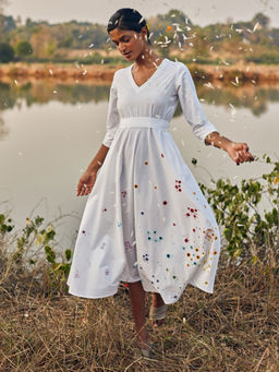 Okhai - 'Raindrop' Hand Embroidered Mirror Work Pure Cotton Dress