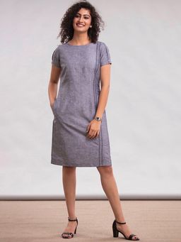 FableStreet - Linen Shift Dress - Blue
