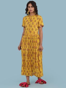 Aarke Ritu Kumar - Yellow Floral Print Maxi Dress