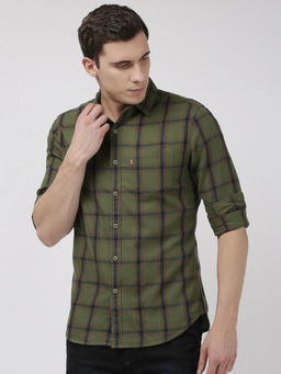 Levi's - Men Olive Green Navy Blue Slim Fit Casual Shirt