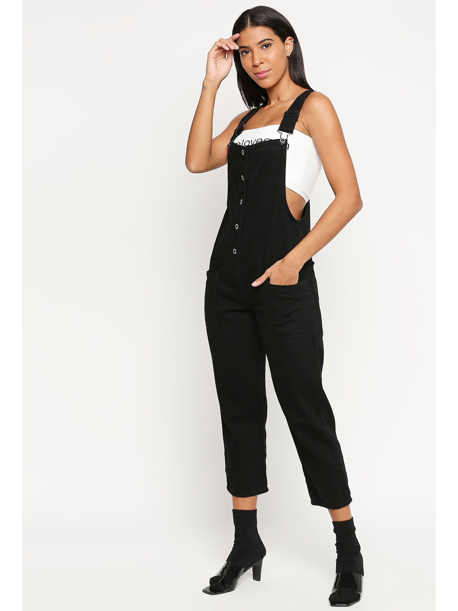 Love Gen Salopettes Black Long Dungaree 